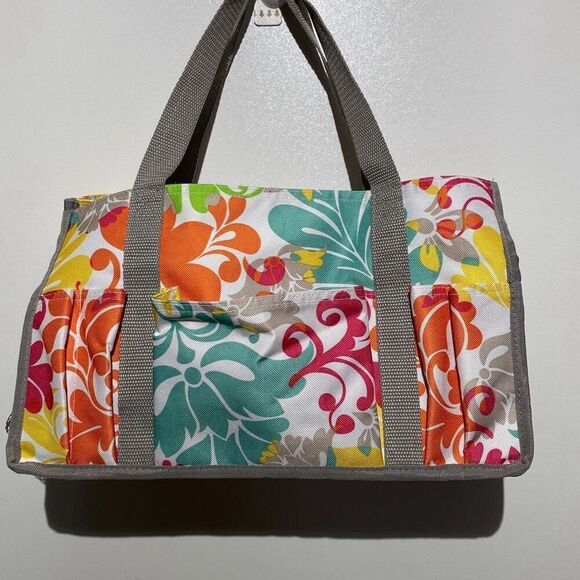 Women's Multicolor Floral Open Top Double Shoulder Strap Tote Bag OS - Picture 1 of 9